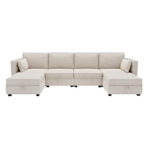 110.24 in. W Square Arm 6-Piece Linen U-Shaped Modular Sectional Sofa with Storage Seats and Reversible Chaise in Beige
