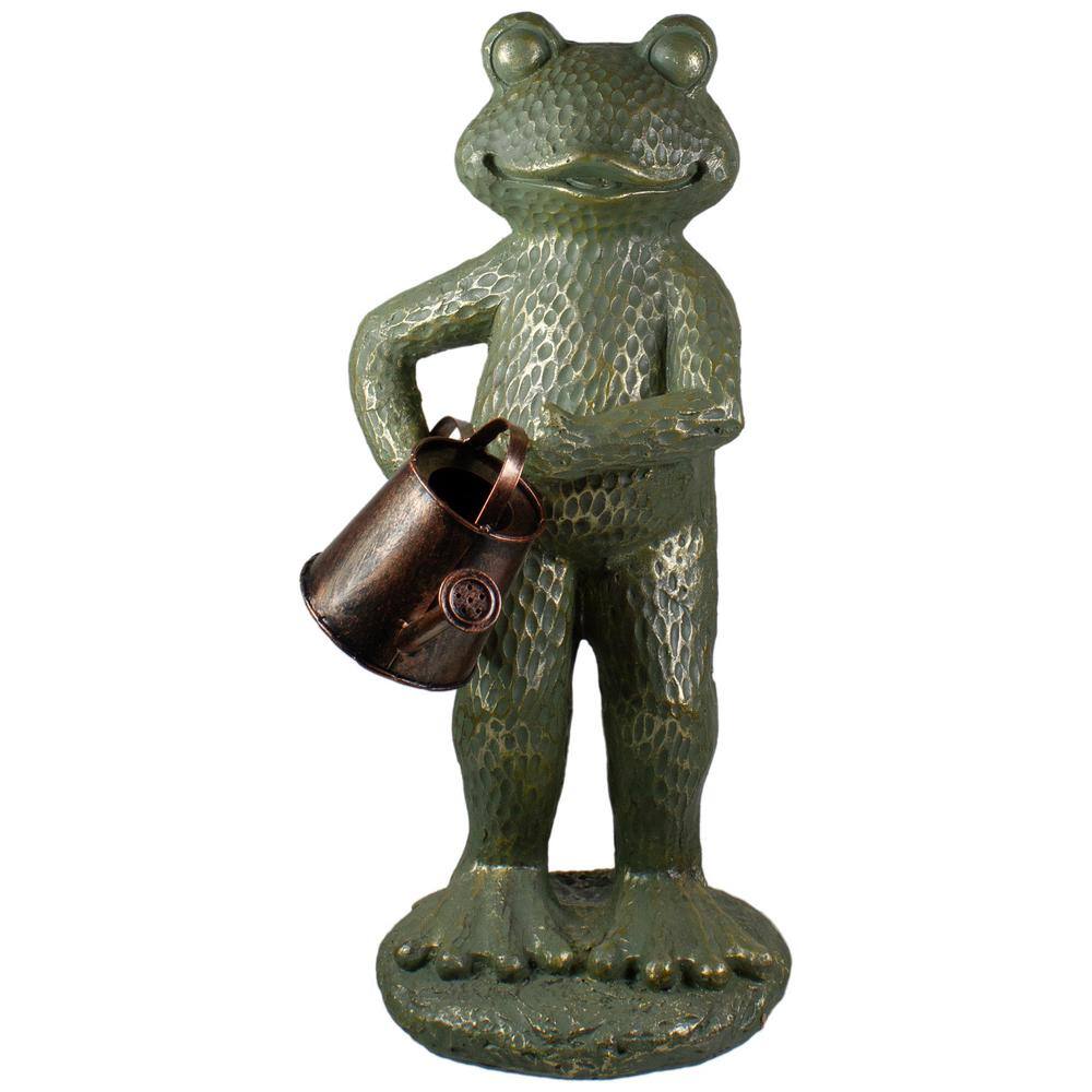 Northlight 17 in. Gold Verdigris Frog With Watering Can Outdoor Garden ...