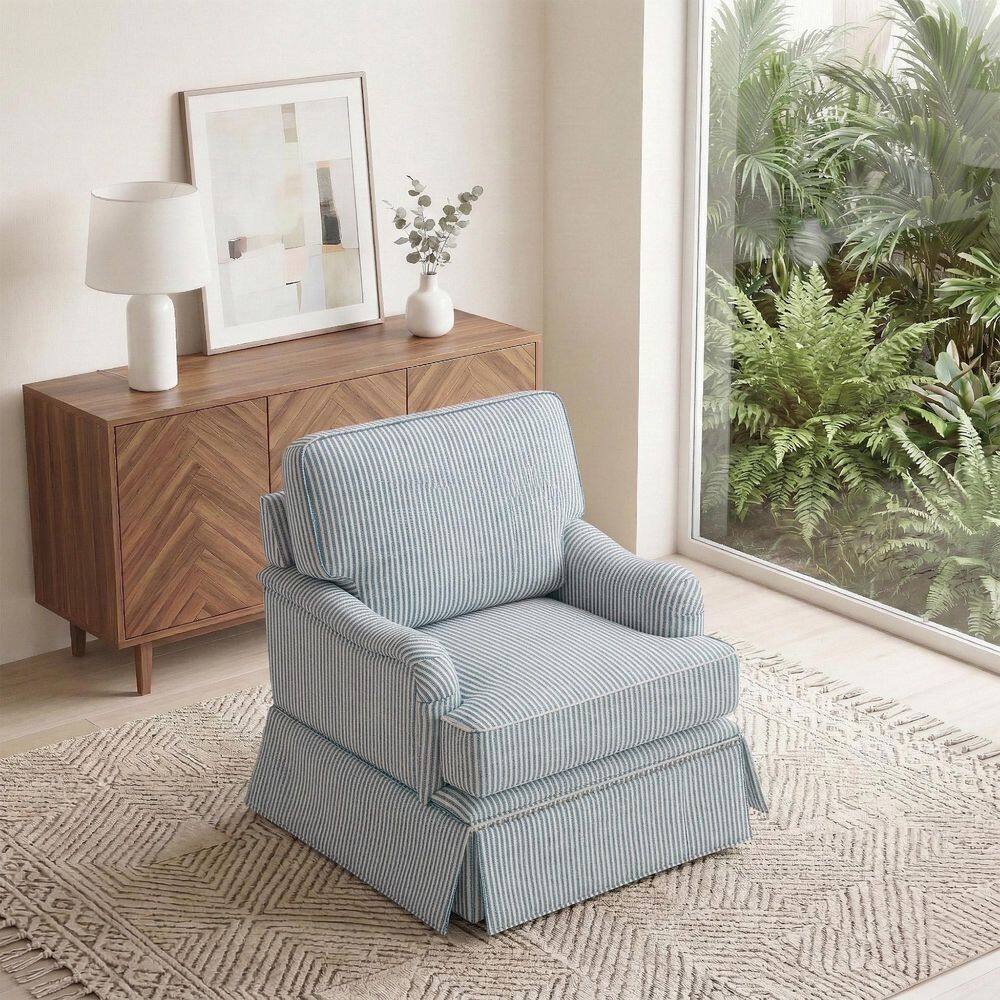 Pinstripe Blue Chenille 360° Swivel Modern Upholstered Accent Arm Chair With Metal Base(Set of 1) price history on PriceWatchPro