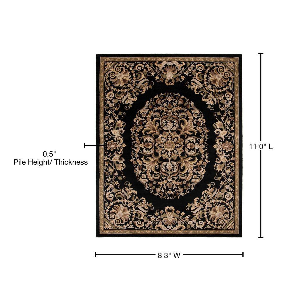 Black and Gold Rectangular Hand-Tufted Wool Area Rug 8'3" x 11'