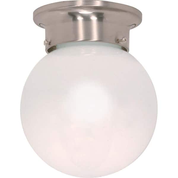 SATCO 1-Light Brushed Nickel Flush Mount with White Glass