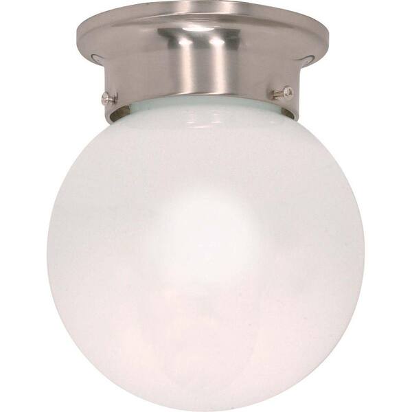 SATCO:Satco 1-Light Brushed Nickel Flush Mount with White Glass