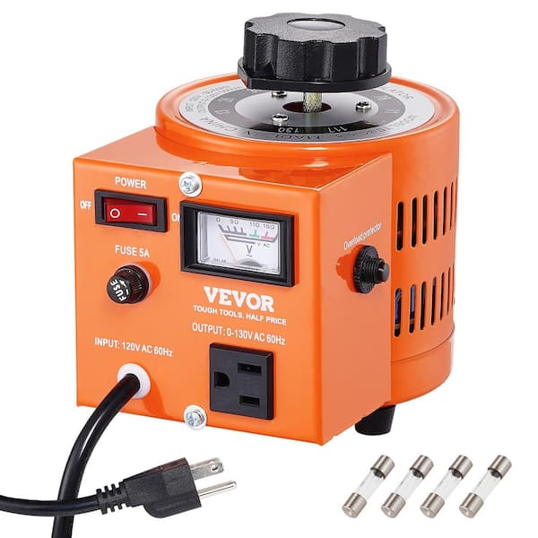 VEVOR 500VA Auto Variable Voltage Transformer 3.84 Amp AC Voltage Regulator Power Supply 4 Extra Fuses Thermal Control Switch