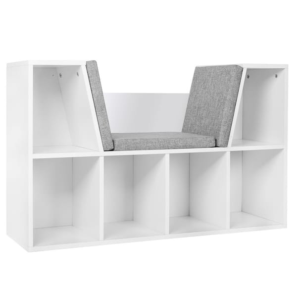 VEIKOUS 25 in. White Kids Reading Nook 6-Shelf Kids Bookcase with Removable Detachable Cushions
