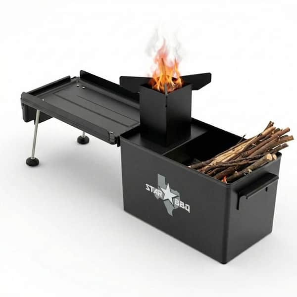 StarBBQ Portable Wood Burning Charcoal Grill Rocket Stove Camper Box in Black