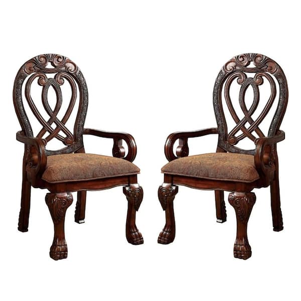 Benjara Wyndmere Cherry Traditional Arm Chair (Set of 2)