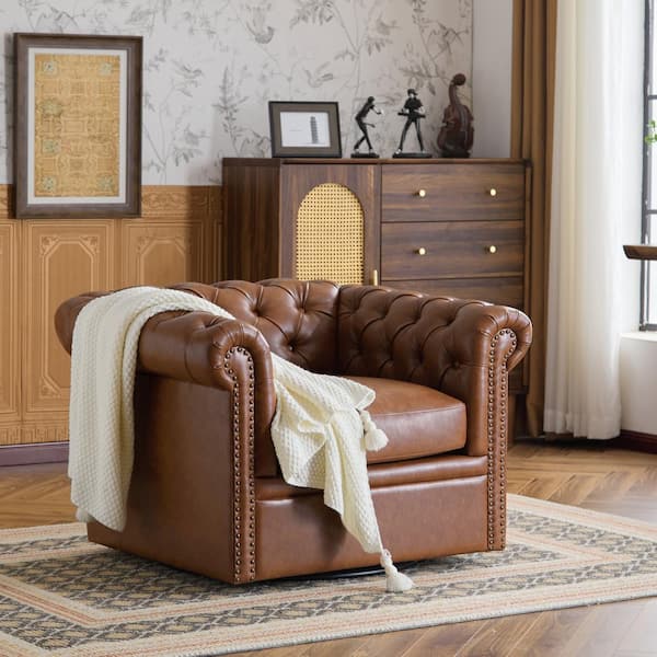 Noble House Bentar Upholstered Tufted Chesterfield 360° Swivel
