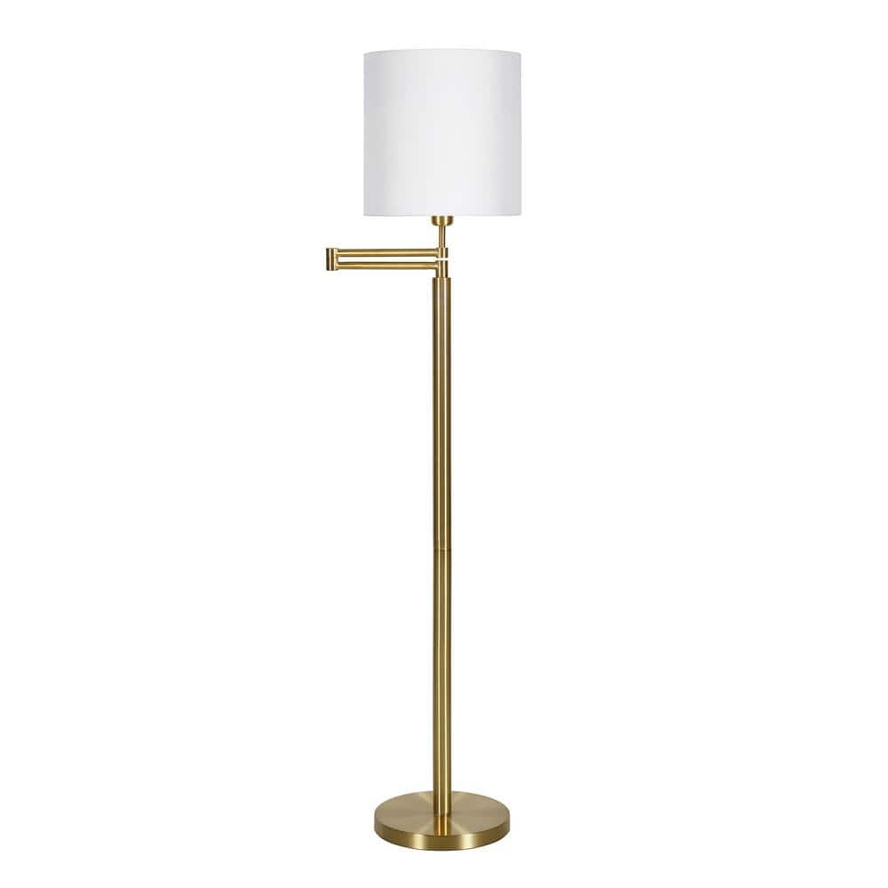 HomeRoots 62 in. Gold and White 1 1-Way (On/Off) Swing Arm Floor Lamp ...