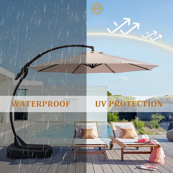 11 ft. Aluminium Cantilever Umbrella with Concealed WheelBase for Backyard, Patio in Beige