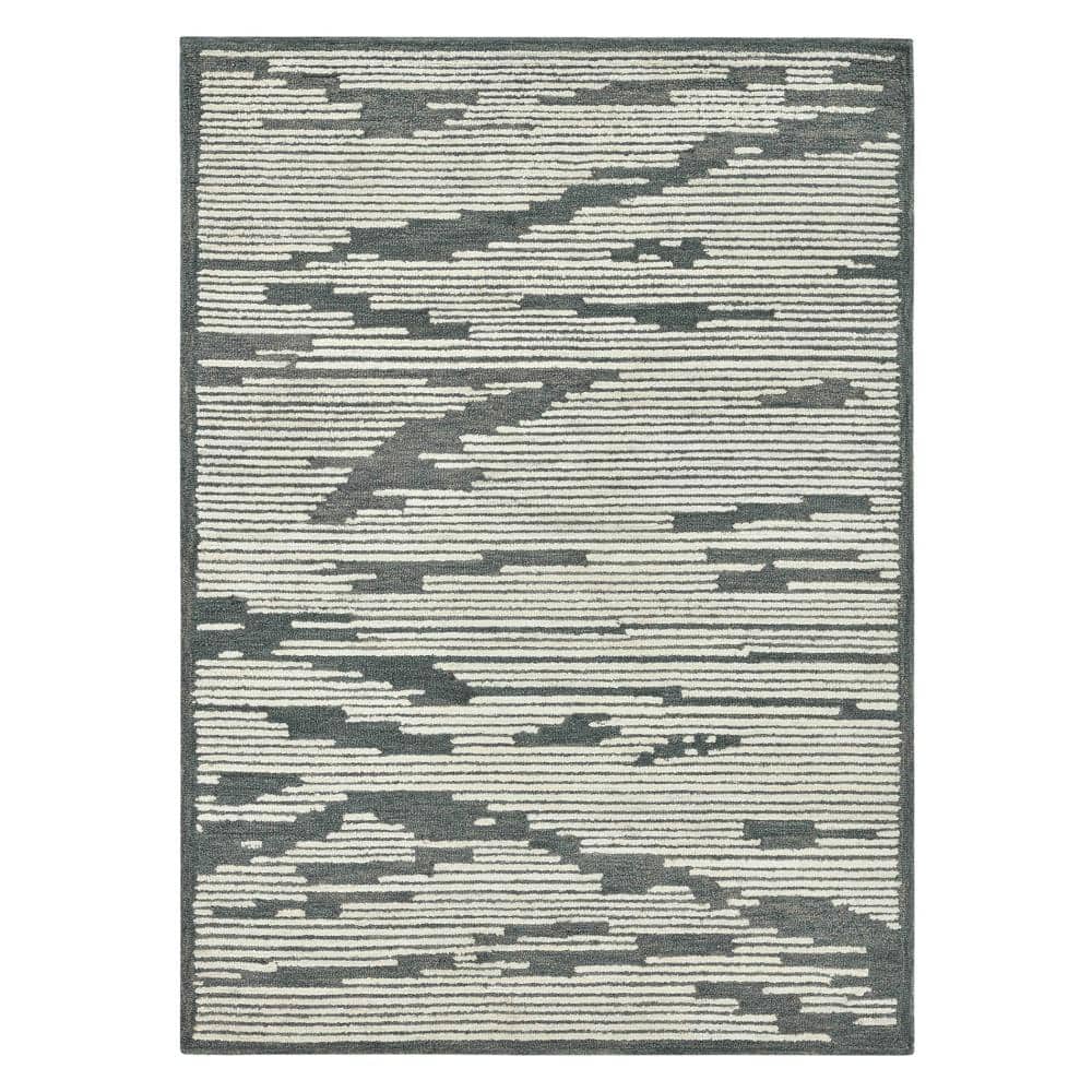 Handmade Dark Gray Geometric Wool Rectangular Rug 5' x 8'