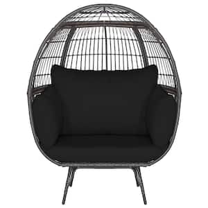 Light Brown Wicker Outdoor Egg Lounge Chair with 4 Black Cushions