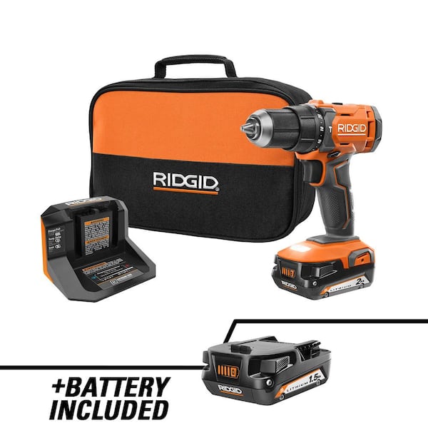 RIDGID 18V Cordless 1/2 in. Drill/Driver Kit with (1) 2.0 Ah Battery, Charger, and (1) 1.5 Ah Battery