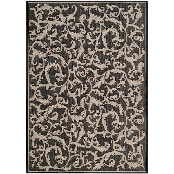 SAFAVIEH Courtyard Black/Sand 4 ft. x 6 ft. Border Indoor/Outdoor Patio  Area Rug
