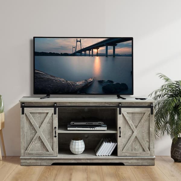 58" Farmhouse Sliding Barn Door TV Stand for TVs up to 60" Television Stand 