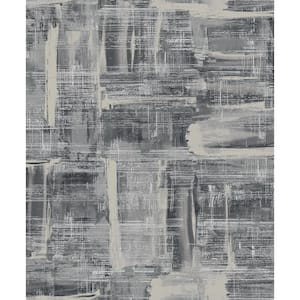 Lustre Collection Dark Grey/Silver Abstract Art Metallic Finish Paper on Non-woven Non-pasted Wallpaper Roll