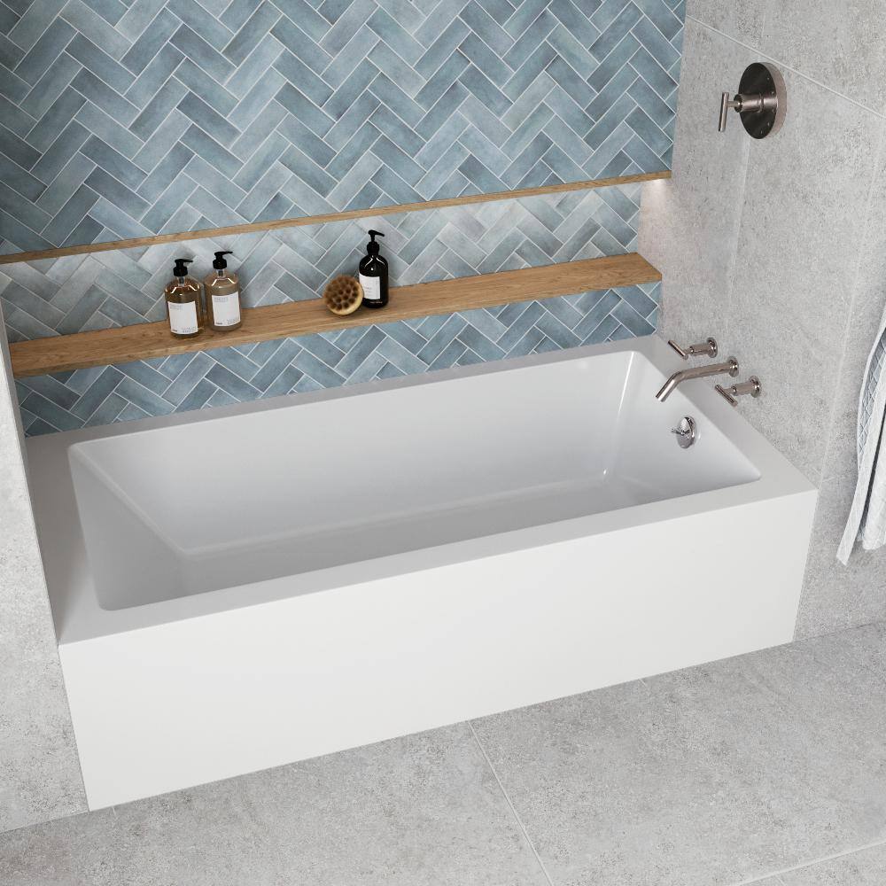 Glossy White Acrylic Right-Hand Drain Alcove Bathtub with Brushed Nickel Drain