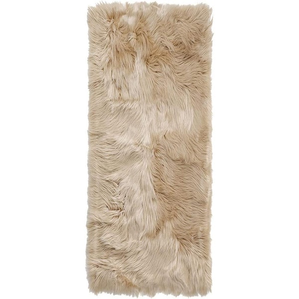 iliebe 2 ft. x 5 ft. Beige Cozy Fluffy Rugs Runner Sheepskin Faux Fur Area Rug