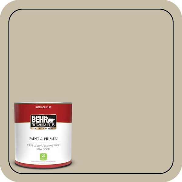 BEHR PREMIUM PLUS 1 qt. #ECC-64-1 Jungle Khaki Flat Low Odor Interior Paint & Primer