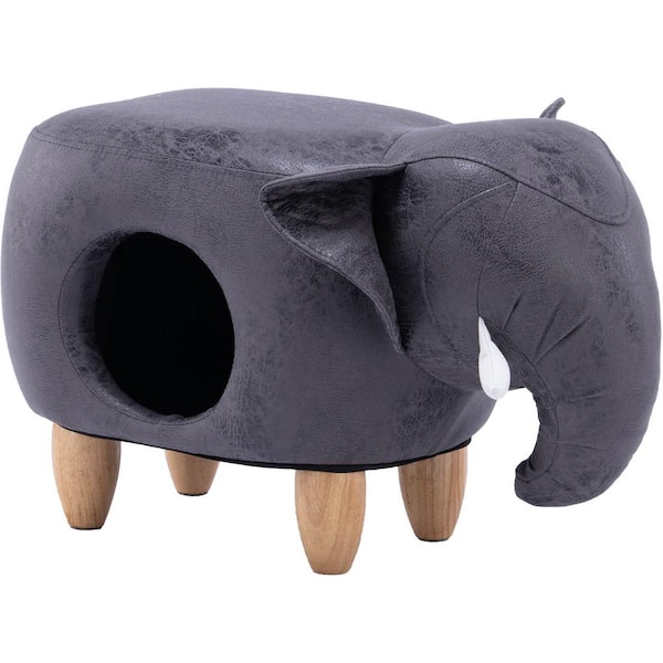 Critter Sitters 16-In. Seat Height Dark Gray Elephant Animal Shape Pet House Ottoman - For Bedroom, Playroom and Living Room