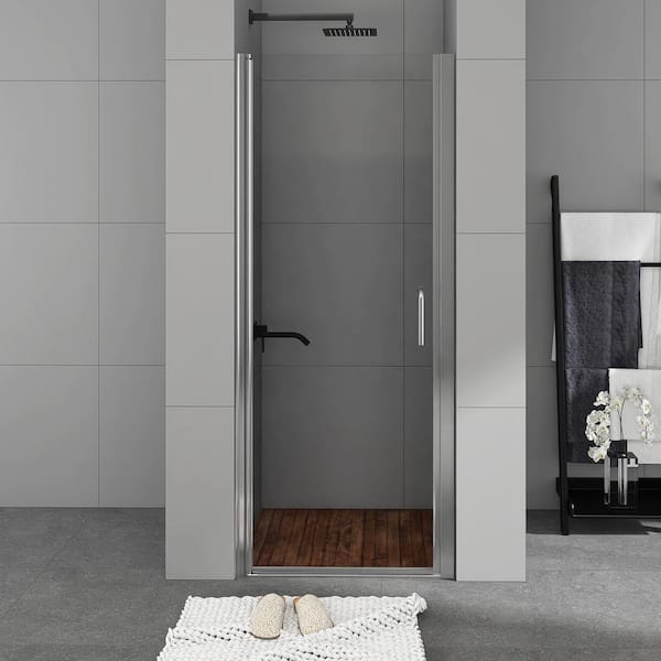 JimsMaison 30 in. W x 72 in. H Pivot Semi-Frameless Shower Door in Chrome Finish with Clear Glass