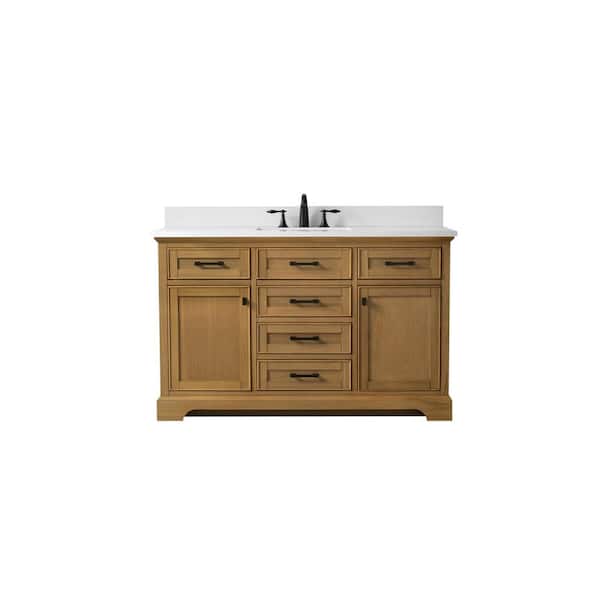 Design Element Milano 54 in Single Sink Oak Bath Vanity with White QuartzTop (Assembled)