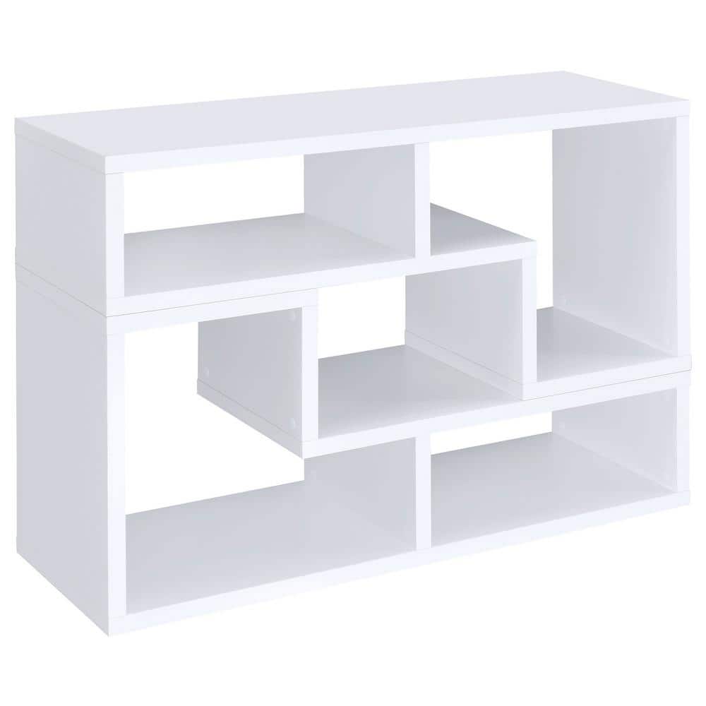 Modern White Convertible TV Console and Bookcase with L-Shaped Shelves