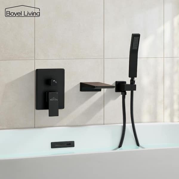 4 GPM Single-Handle Wall Mount Roman Tub Faucet with Hand Shower and Pressure Balance Valve in Matte Black