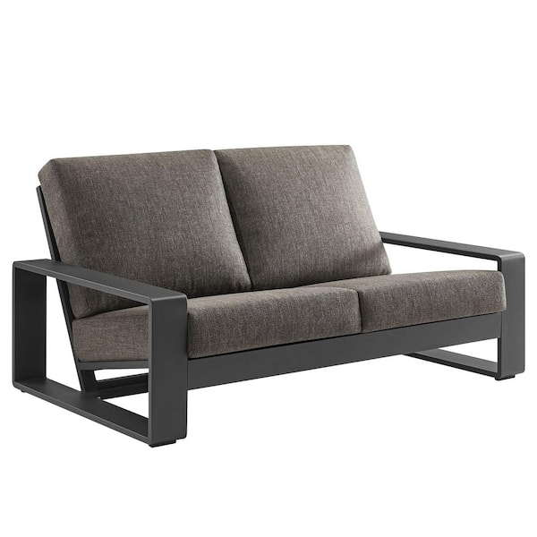 Lirienne Aluminum Outdoor Sofa Outdoor Patio Sofa Weather-Resistant Patio Couch with Cushions in Light Gray