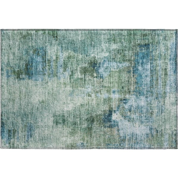 Mayfield Premium Machine Washable Abstract AMF2300 Teal 2 ft. x 3 ft. Accent Rug