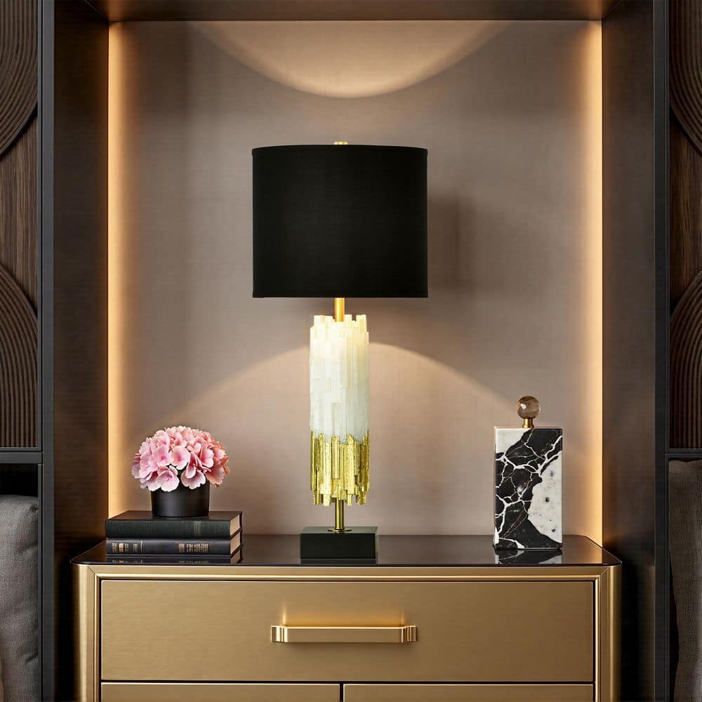 Jasper 33 in. Natural White With Gold Leaf Table Lamp with Black Linen Shade price history on PriceWatchPro