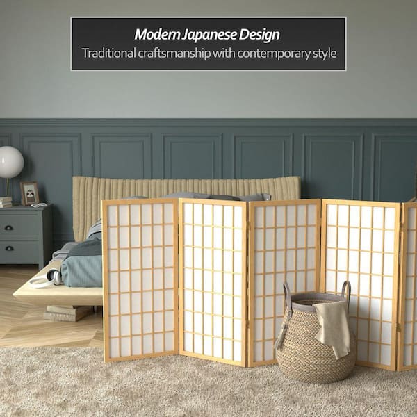 Red Lantern 3 ft. Short Window Pane Shoji Screen - Natural - 6