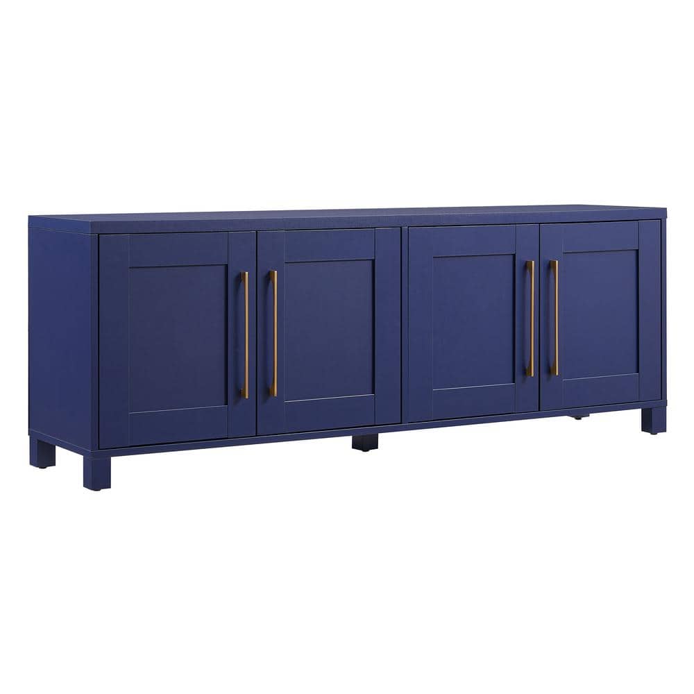 Dark Blue Rectangular TV Stand with Cabinets for TVs up to 75"