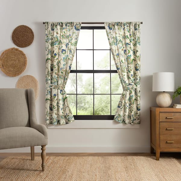 Brissac Blue Floral Rod Pocket Room Darkening Curtain - 35 in. W x 63 in. L (Set of 2)