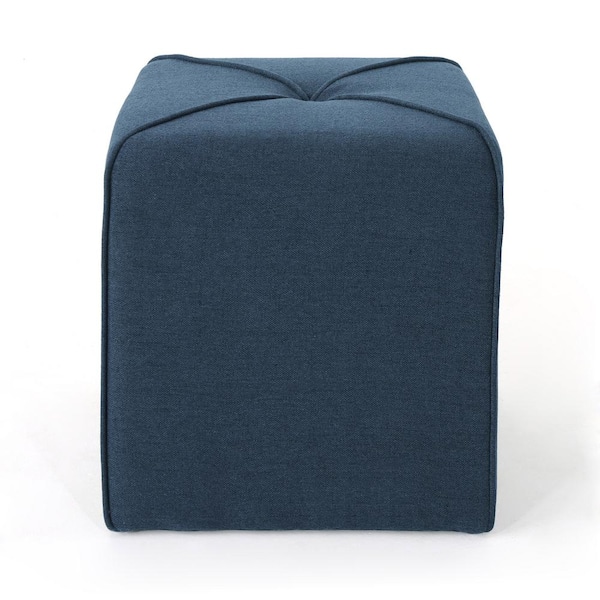 Noble House Kenyon Navy Blue Velvet Upholstered Ottoman
