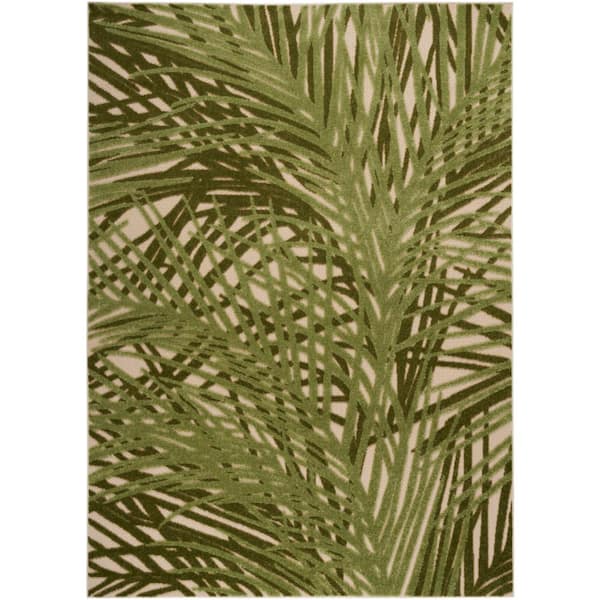 Nourison Aloha Ivory Green 5 ft. x 8 ft. Botanical Contemporary Area Rug