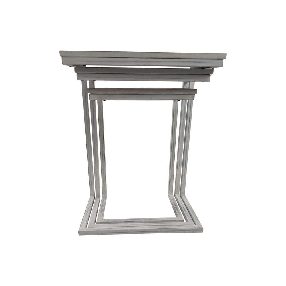 Addison Whitewash Mango Wood and Iron 3-Piece Nesting Table Set