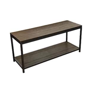 18 in. H Brushed Brown Bamboo Wood Steel Frame Rectangle Console Bench with Shelf