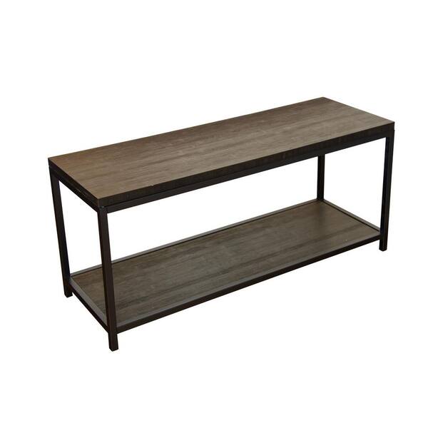 Eccostyle 18 in. H Brushed Brown Bamboo Wood Steel Frame Rectangle Console Bench with Shelf