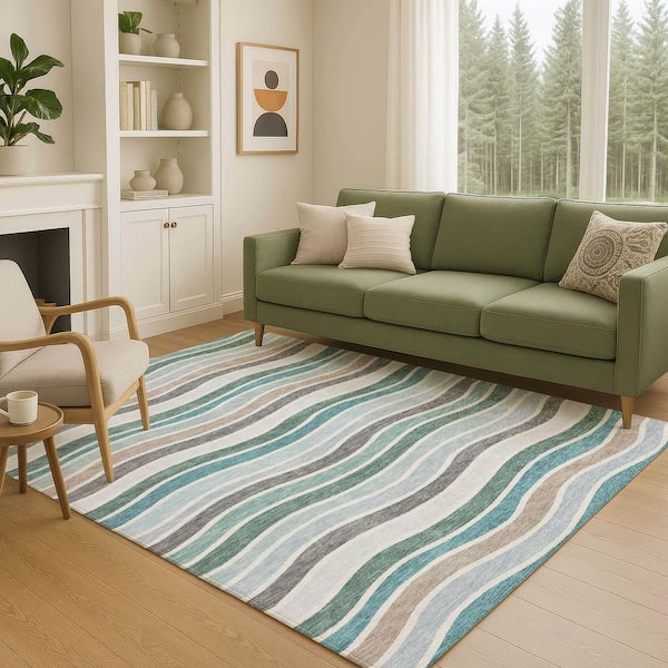 Chantille Machine Washable Indoor/Outdoor Abstract ACN2333 Teal 8 ft. x 10 ft. Area Rug