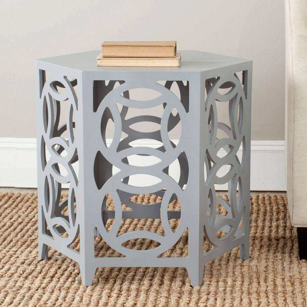 Transitional Hexagonal 23" Gray Wood Side Table