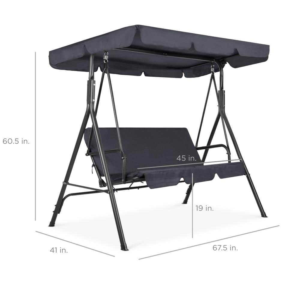 Convertible 2-Person Canopy Swing Glider - Gray Polyester