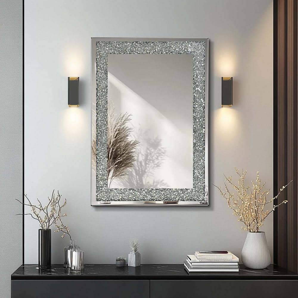 Silver 31.5 in. W x 23.5 in. H Large Wall-Mounted Decorative Rectangular Wa