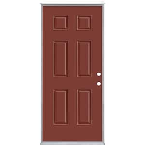36 in. x 80 in. 6-Panel Red Bluff Left Hand Inswing Painted Smooth Fiberglass Prehung Front Exterior Door