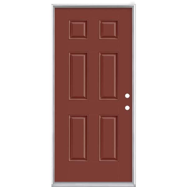 Masonite 36 in. x 80 in. 6-Panel Red Bluff Left Hand Inswing Painted Smooth Fiberglass Prehung Front Exterior Door