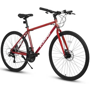 24.5 in. Wheels Mountain Bike Carbon steel Frame Disc Brakes Thumb Shifter Front fork Bicycles, Red