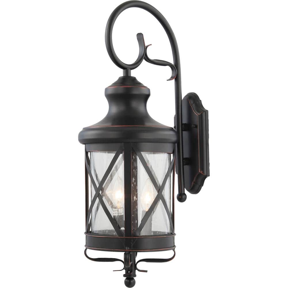 Small 2-Light Black Copper Aluminum Indoor/Outdoor Lamp/Lantern Candle-Style, Wall Mount Sconce with Clear Seedy Glass price history on PriceWatchPro