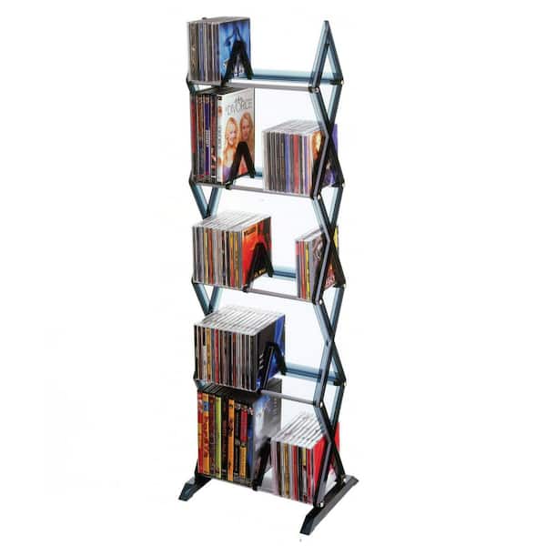 Angel Sar 5-Tier Portable Media Storage Rack for Prized Music Movie & Video Games Collections Smoke