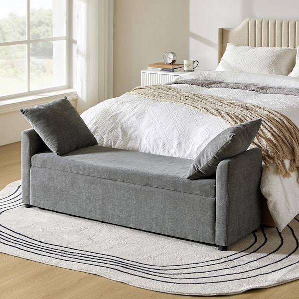 ARTFUL LIVING DESIGN Felipe Wide Charcoal Storage Bench with Plastic Legs 59.4 in.