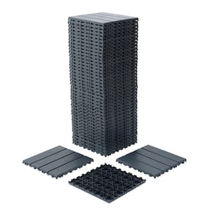 44-Pack Interlocking Deck Tiles, 12 in. x 12 in. Square Polypropylene Waterproof Outdoor Flooring Tiles (Dark Gray)