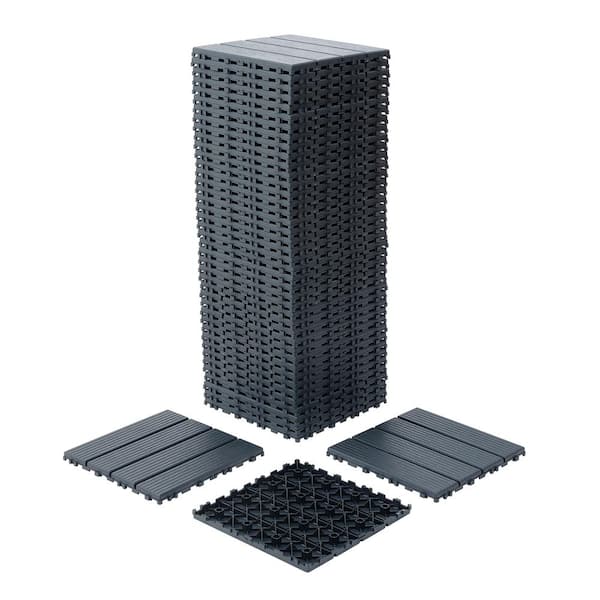 Otryad 44-Pack Interlocking Deck Tiles, 12 in. x 12 in. Square Polypropylene Waterproof Outdoor Flooring Tiles (Dark Gray)